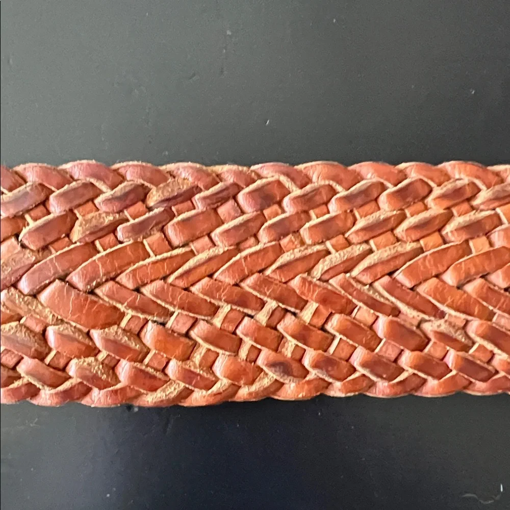 Vintage BOHO Moroccan Genuine Brown Leather Basket Weave Belt with Brass Buckle - Picture 5 of 13